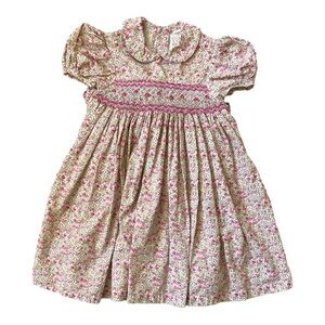 VINTAGE Dress Skirt Smocked Floral Liberty Print Pink Cottagecore Tea Party 4 4T